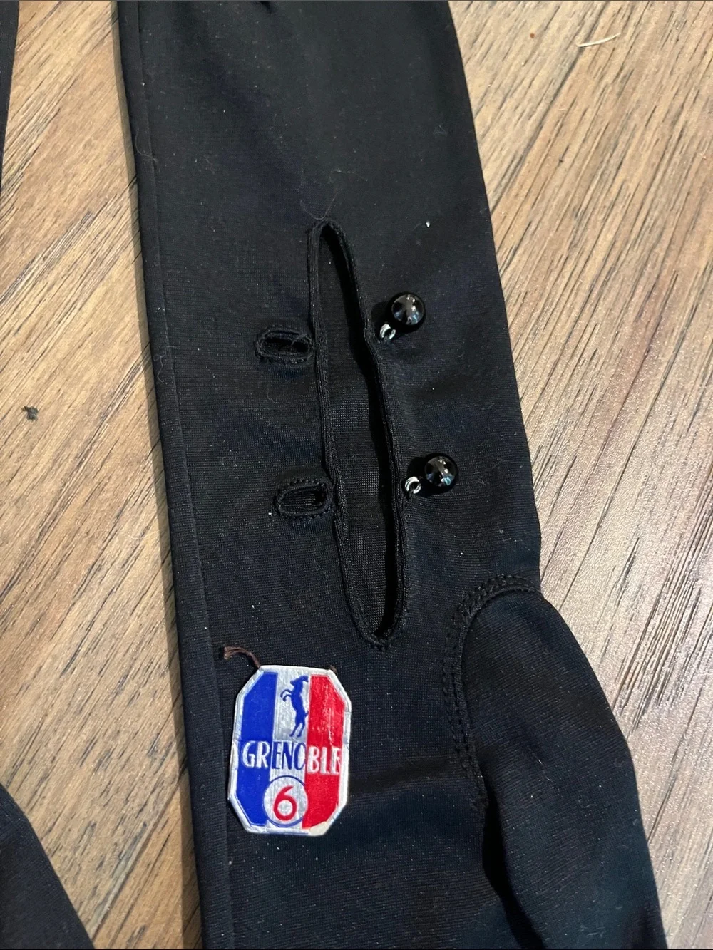 Real kid Long Black Opera Gloves with Button Detail size 6